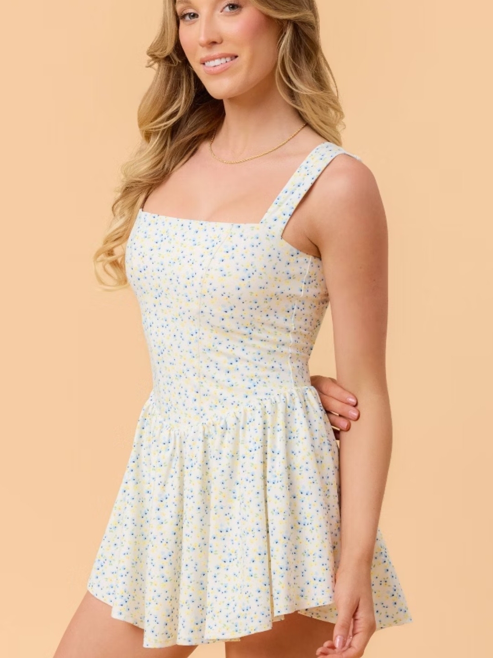 Blogilates Women's Mommy And Me Princess Bow Back Dress White Floral Print Small